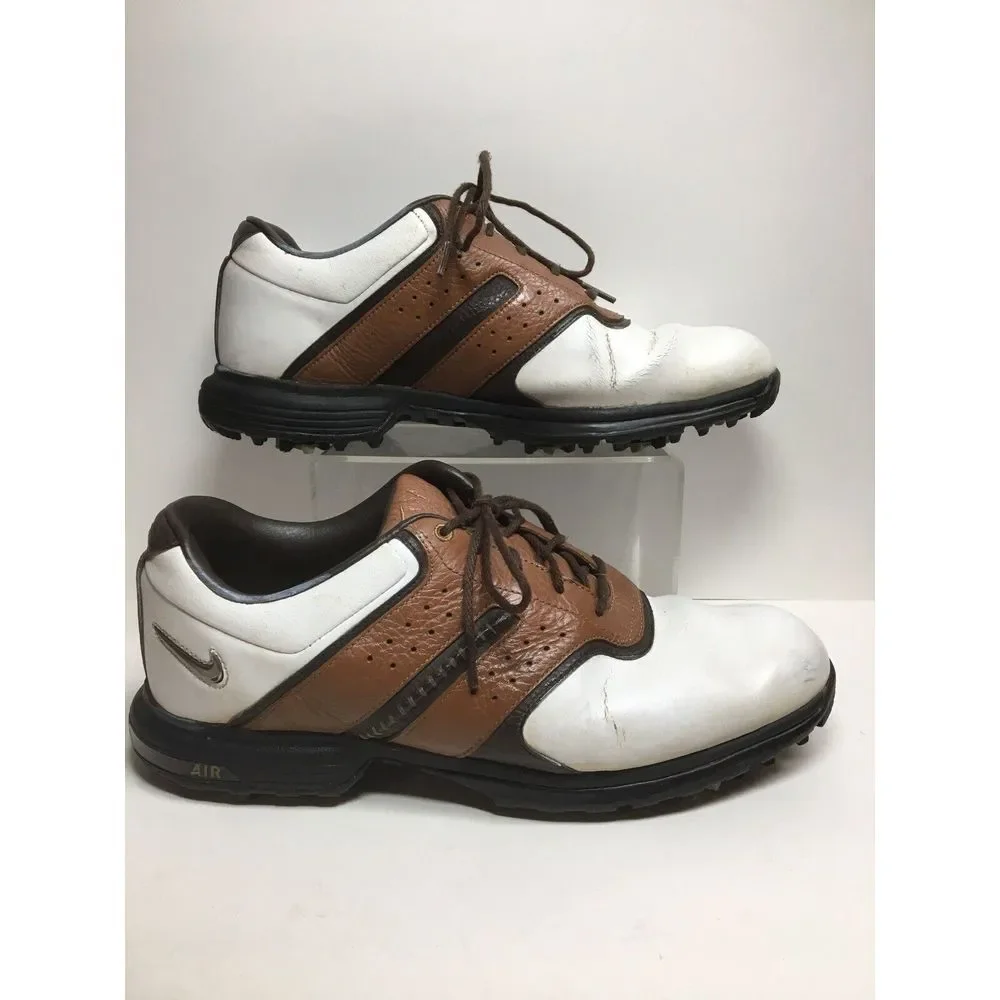 Nike Air Golf Shoes leather‎ mens Size 9.5 brown white oxford Sports Wear